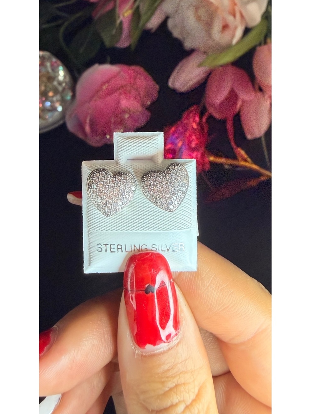 Sterling Silver Heart-Shaped Stud Earrings with Cubic Zirconia